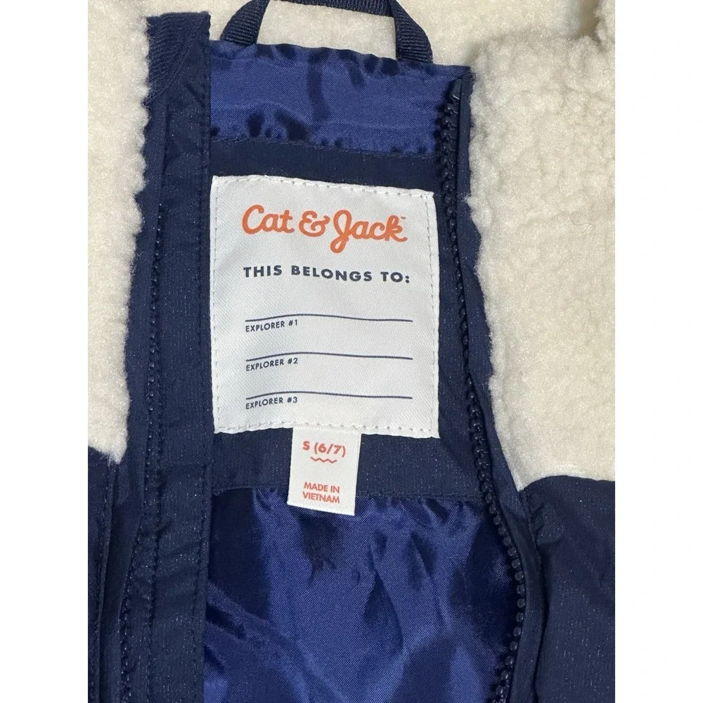 Cat & Jack Kids Puffer Vest Full Zip Blue/White Colorblock Fleece S 6/7